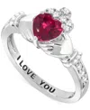 Macy's Lab-created Emerald 3/4 Ct. T.w. And Lab-created White Sapphire 1/3 Ct. T.w. "i Love You" Inscriptio In Red