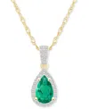 Macy's Lab-created Emerald (3/4 Ct. T.w.) & Lab-created White Sapphire (1/6 Ct. T.w.) Pear Halo 18" Pendant In Emerald,gold
