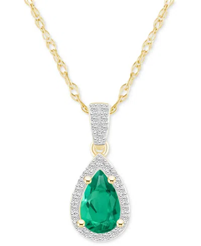 Macy's Lab-created Emerald (3/4 Ct. T.w.) & Lab-created White Sapphire (1/6 Ct. T.w.) Pear Halo 18" Pendant In Emerald,gold