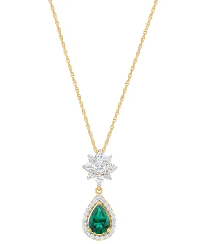 Macy's Lab-created Emerald (5/8 Ct. T.w.) & Lab-created White Sapphire (1/2 Ct. T.w.) Pendant Necklace In 1