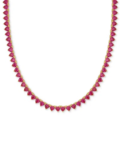 Macy's Lab-created Gemstone 18" Collar Necklace In 18k Gold Plated Over Sterling Silver In Red