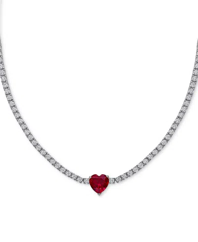 Macy's Lab-created Gemstone (3 Ct. T.w.) & Lab-created White Sapphire (12-7/8 Ct. T.w.) 17" Collar Heart Ne In Red