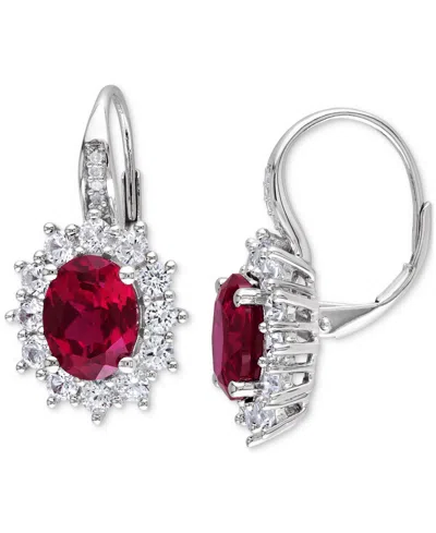 Macy's Lab-created Gemstone & Diamond Accent Drop Earrings In Sterling Silver In Red