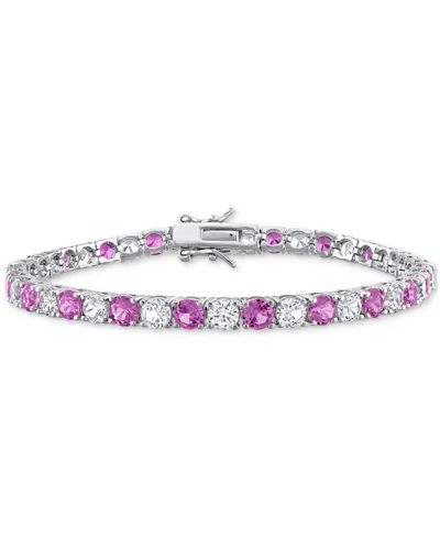 Macy's Lab Created Gemstone Flex Bracelet In Sterling Silver In Pink