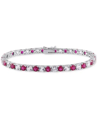 Macy's Lab Created Gemstone Flex Bracelet In Sterling Silver In Red
