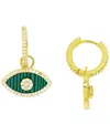 Macy's Lab-created Malachite & Cubic Zirconia Evil Eye Dangle Huggie Hoop Earrings In Gold