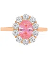 Macy's Lab-created Morganite (2-1/20 Ct. T.w.) & Cubic Zirconia Halo Ring In 14k Rose Gold-plated Sterling  In Pink