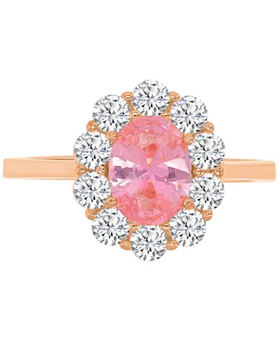 Macy's Lab-created Morganite (2-1/20 Ct. T.w.) & Cubic Zirconia Halo Ring In 14k Rose Gold-plated Sterling  In Pink