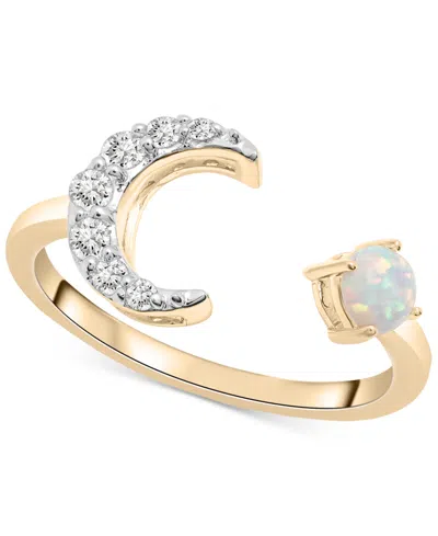 Macy's Lab-created Opal (1/10 Ct. T.w.) & Lab-created White Sapphire (3/8 Ct. T.w.) Crescent Moon Cuff Ring