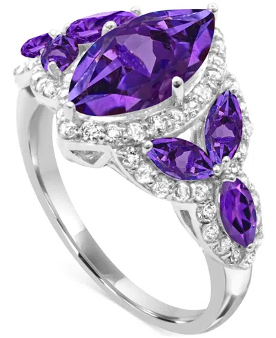 Macy's Lab-created Opal 12 X 6mm And White Topaz 1-1/10 Ct. T.w. Marquise Statement Ring In Sterling Silver In Purple