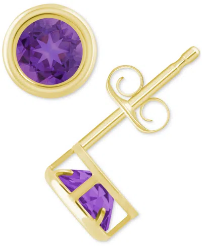 Macy's Lab-created Opal Bezel Stud Earrings (1-1/5 Ct. T.w.) Stud Earrings In 10k Gold (also In Additional In Amethyst,gold