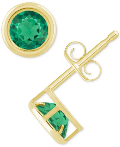 Macy's Lab-created Opal Bezel Stud Earrings (1-1/5 Ct. T.w.) Stud Earrings In 10k Gold (also In Additional In Emerald,gold