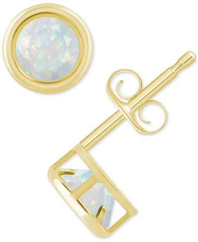 Macy's Lab-created Opal Bezel Stud Earrings (1-1/5 Ct. T.w.) Stud Earrings In 10k Gold (also In Additional In Opal,gold