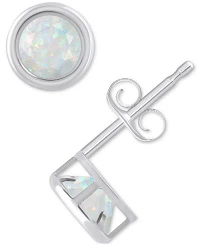 Macy's Lab-created Opal Bezel Stud Earrings (1-1/5 Ct. T.w.) Stud Earrings In 10k Gold (also In Additional In Opal,white Gold