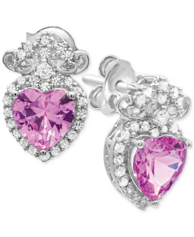 Macy's Lab-created Pink Sapphire 1-5/8 Ct. T.w. And Lab-created White Sapphire 1/2 Ct. T.w. Heart Drop Earr In Metallic