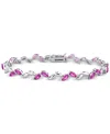 Macy's Lab-created Pink Sapphire & Polished Marquise Link Bracelet (9-1/2 Ct. T.w.) In Silver