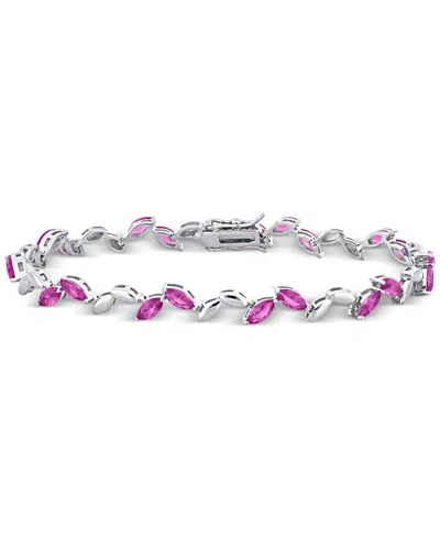 Macy's Lab-created Pink Sapphire & Polished Marquise Link Bracelet (9-1/2 Ct. T.w.) In Silver