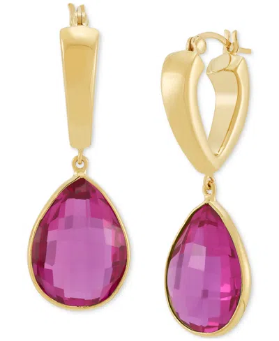 Macy's Lab-created Pink Sapphire Dangle Hoop Earrings (22-3/4 Ct. T.w.) In 24k Gold-plated Sterling Silver 
