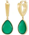 Macy's Lab-created Pink Sapphire Dangle Hoop Earrings (22-3/4 Ct. T.w.) In 24k Gold-plated Sterling Silver  In Green