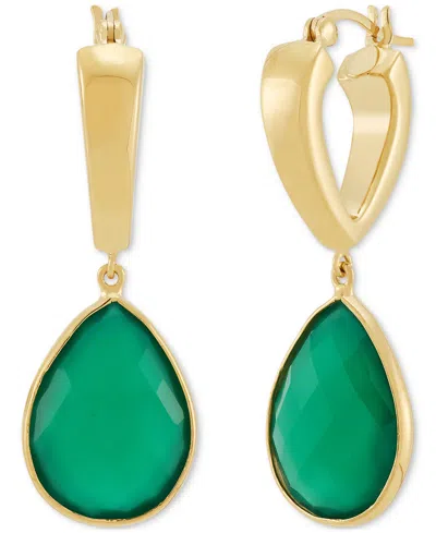 Macy's Lab-created Pink Sapphire Dangle Hoop Earrings (22-3/4 Ct. T.w.) In 24k Gold-plated Sterling Silver  In Green