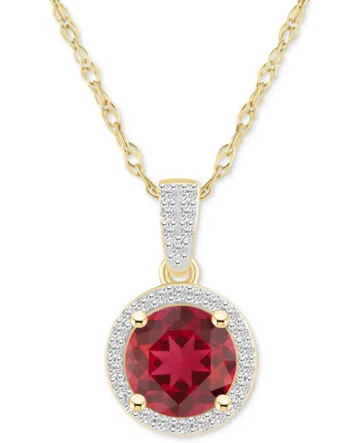 Macy's Lab-created Ruby (1-1/2 Ct. T.w.) & Lab-created White Sapphire (1/6 Ct. T.w.) Halo 18" Pendant Neckl In Multi