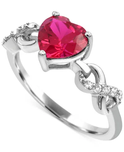 Macy's Lab-created Ruby 1-1/3 Ct. T.w. And Lab-created White Sapphire 1/5 Ct. T.w. Heart Promise Ring In St In Red