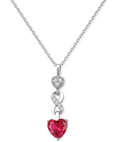 Macy's Lab-created Ruby 1-1/3 Ct. T.w. Lab-created White Sapphire 1/6 Ct. T.w. Heart Infinity Pendant In St In Red