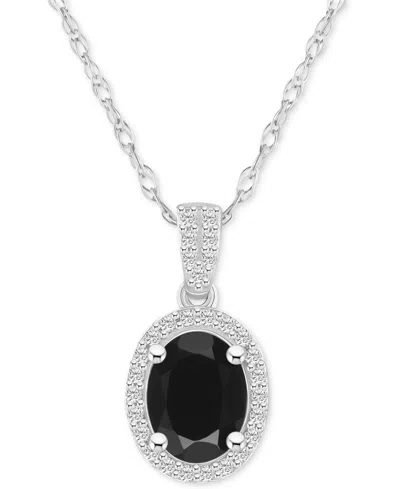 Macy's Lab-created Ruby (1-1/4 Ct. T.w.) & Lab-created White Sapphire (1/6 Ct. T.w.) Oval Halo 18" Pendant In Onyx,white Gold