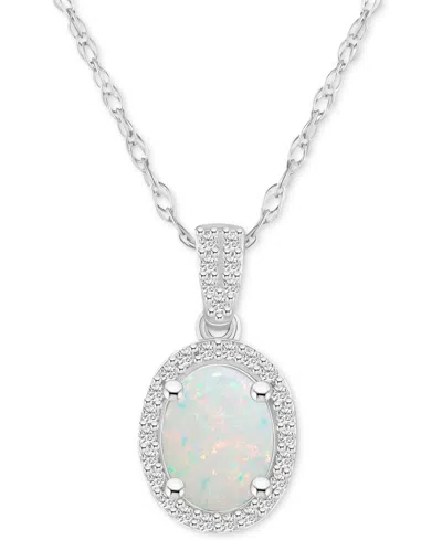 Macy's Lab-created Ruby (1-1/4 Ct. T.w.) & Lab-created White Sapphire (1/6 Ct. T.w.) Oval Halo 18" Pendant In Opal,white Gold
