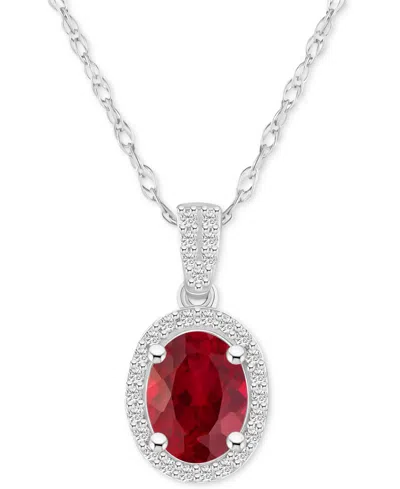 Macy's Lab-created Ruby (1-1/4 Ct. T.w.) & Lab-created White Sapphire (1/6 Ct. T.w.) Oval Halo 18" Pendant In Ruby,white Gold