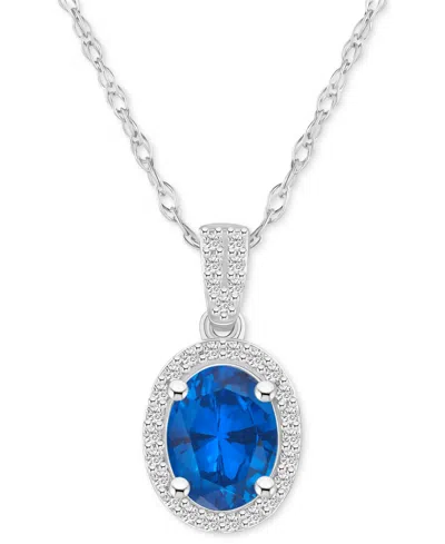 Macy's Lab-created Ruby (1-1/4 Ct. T.w.) & Lab-created White Sapphire (1/6 Ct. T.w.) Oval Halo 18" Pendant In Sapphire,white Gold