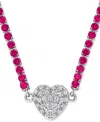 Macy's Lab-created Ruby (13 Ct. T.w.) & Lab Created White Sapphire (1-1/4 Ct. T.w.) Heart 17" Pendant Neckl In Ruby