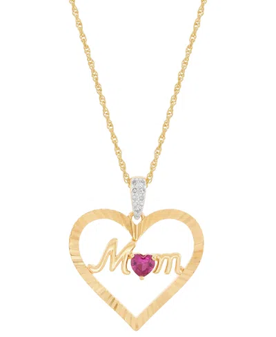 Macy's Lab-created Ruby (1/4 Ct. T.w.) & Diamond Accent Mom Heart Pendant Necklace In 14k Yellow Gold-plate