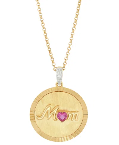 Macy's Lab-created Ruby (1/4 Ct. T.w.) & Diamond Accent Mom Pendant Necklace In 14k Yellow Gold-plated Ster