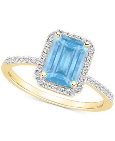 Macy's Lab-created Ruby (2 Ct. T.w.) & Lab-created White Sapphire (1/4 Ct. T.w.) Emerald-cut Halo Ring In 1 In Gold