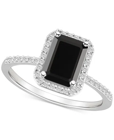 Macy's Lab-created Ruby (2 Ct. T.w.) & Lab-created White Sapphire (1/4 Ct. T.w.) Emerald-cut Halo Ring In 1 In Black
