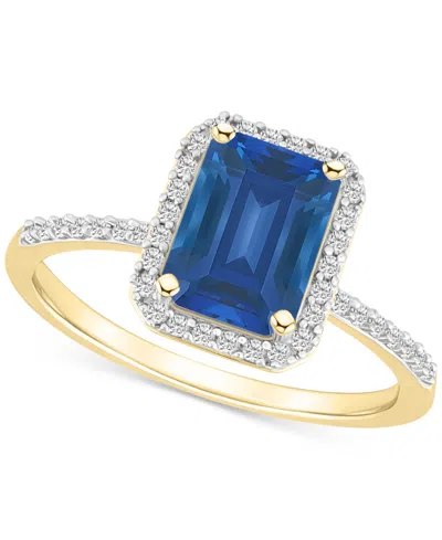 Macy's Lab-created Ruby (2 Ct. T.w.) & Lab-created White Sapphire (1/4 Ct. T.w.) Emerald-cut Halo Ring In 1 In Blue