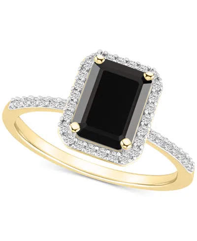 Macy's Lab-created Ruby (2 Ct. T.w.) & Lab-created White Sapphire (1/4 Ct. T.w.) Emerald-cut Halo Ring In 1 In Black