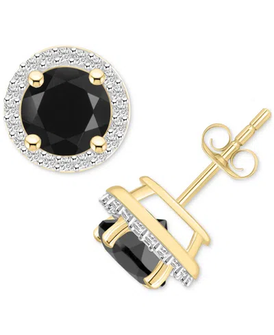 Macy's Lab-created Ruby (2 Ct. T.w.) & Lab-created White Sapphire (1/5 Ct. T.w.) Halo Stud Earrings In 10k In Onyx,gold