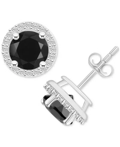 Macy's Lab-created Ruby (2 Ct. T.w.) & Lab-created White Sapphire (1/5 Ct. T.w.) Halo Stud Earrings In 10k In Onyx,white Gold