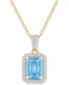 Macy's Lab Created Ruby (2 Ct. T.w.) & Lab Created White Sapphire (1/5 Ct. T.w.) Rectangle Pendant Necklace In Aquamarine,gold