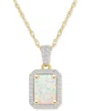 Macy's Lab Created Ruby (2 Ct. T.w.) & Lab Created White Sapphire (1/5 Ct. T.w.) Rectangle Pendant Necklace In Opal,gold