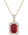 Macy's Lab Created Ruby (2 Ct. T.w.) & Lab Created White Sapphire (1/5 Ct. T.w.) Rectangle Pendant Necklace In Ruby,gold