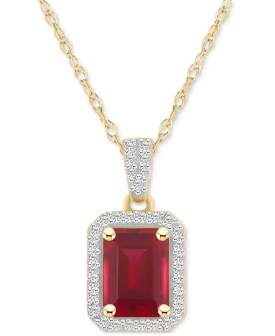 Macy's Lab Created Ruby (2 Ct. T.w.) & Lab Created White Sapphire (1/5 Ct. T.w.) Rectangle Pendant Necklace In Ruby,gold