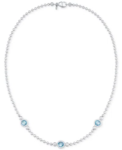 Macy's Lab Created Sky Blue Topaz Three Stone Bezel 18" Collar Necklace (4-3/4 Ct. T.w.) In Sterling Silver