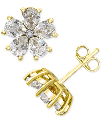 Macy's Lab-created White Sapphire 3-1/6 Ct. T.w. And Diamond Accent Flower Stud Earrings In 14k Gold-plated