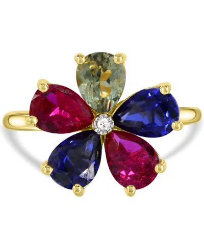 Macy's Lab-created White Sapphire 3-5/8 Ct. T.w. Flower Statement Ring With Diamond Accent In 14k Gold-plat In Multi