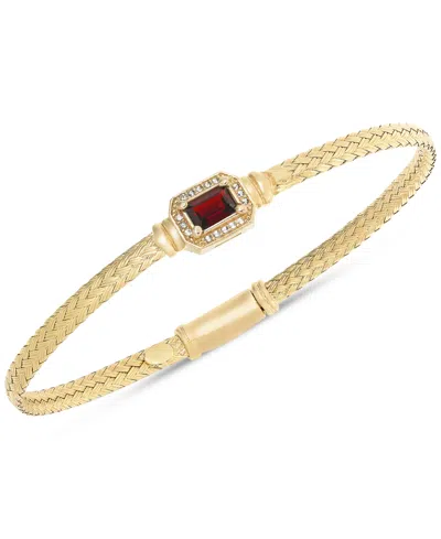 Macy's Lab Grown Garnet & White Topaz (1/5 Ct. T.w.) Woven Bangle Bracelet In 14k Gold-plated Sterling Silv