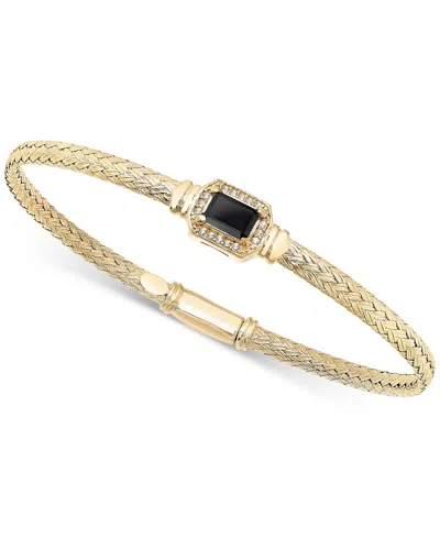 Macy's Garnet & White Topaz (1/5 Ct. T.w.) Woven Bangle Bracelet In 14k Gold-plated Sterling Silver (also I In Onyx