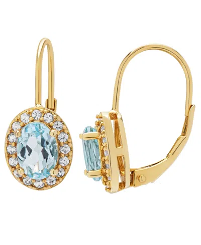 Macy's Lab-grown Aquamarine (1.40 Ct. T.w.) & Lab-grown White Sapphire (0.16 Ct. T.w.) Halo Oval Earrings I In Multi